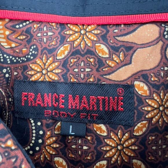 France Martine Batik Print Short Sleeve Shirt Men's Size L – 100% Cotton - Picture 7 of 9